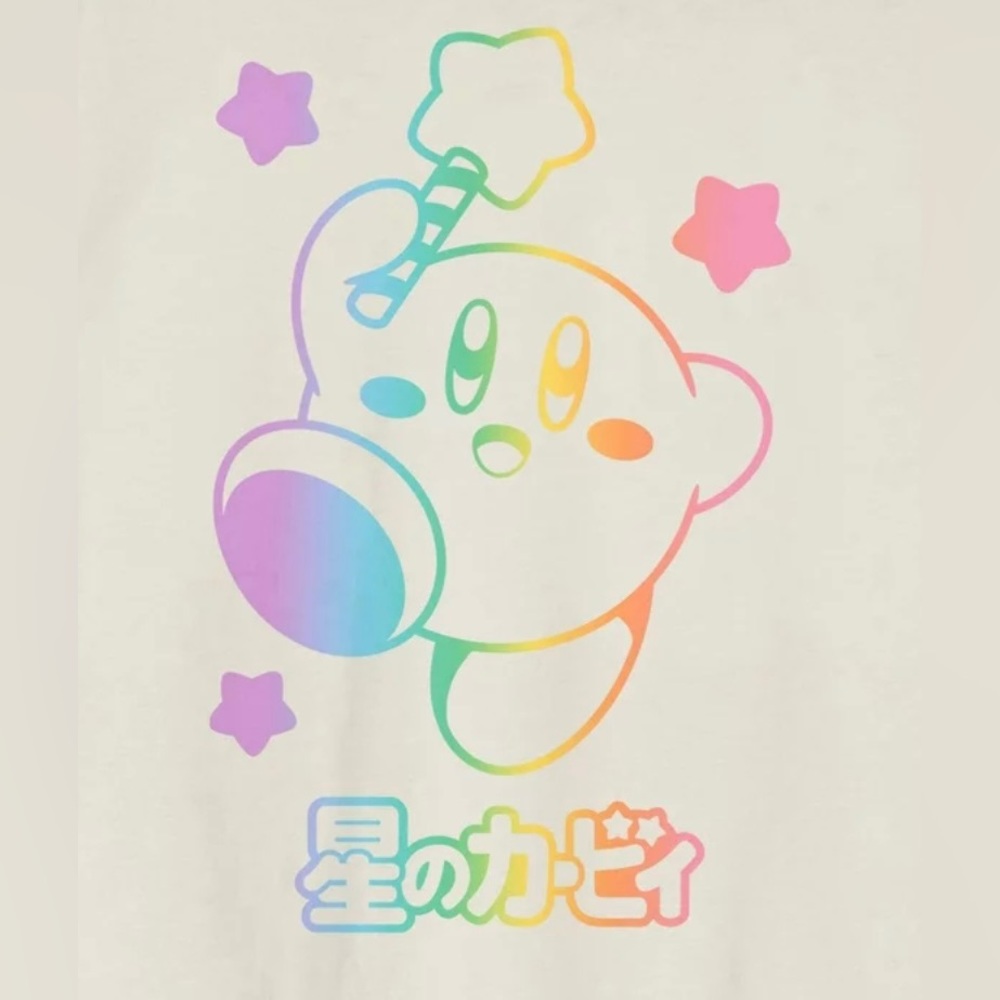 NINTENDO Kirby Rainbow Colorful Graphic Tee Shirt Size L XXL Japanese Script - Picture 3 of 6